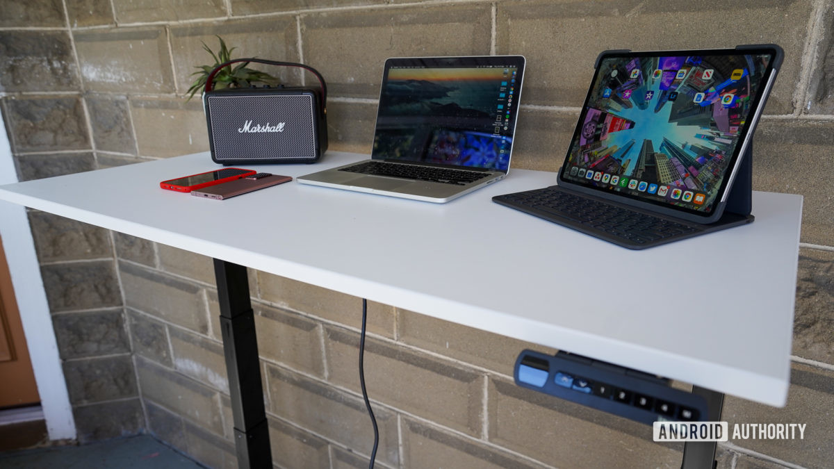 Fully Jarvis standing desk higher angled view