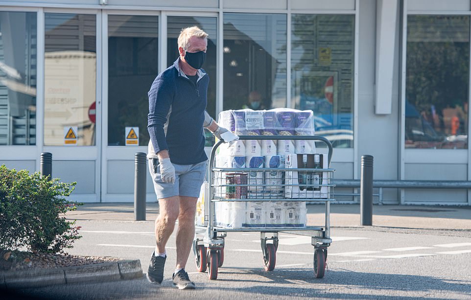 An industrial trolley was needed for this massive haul of toilet tissue at the Leeds Costco superstore first thing today