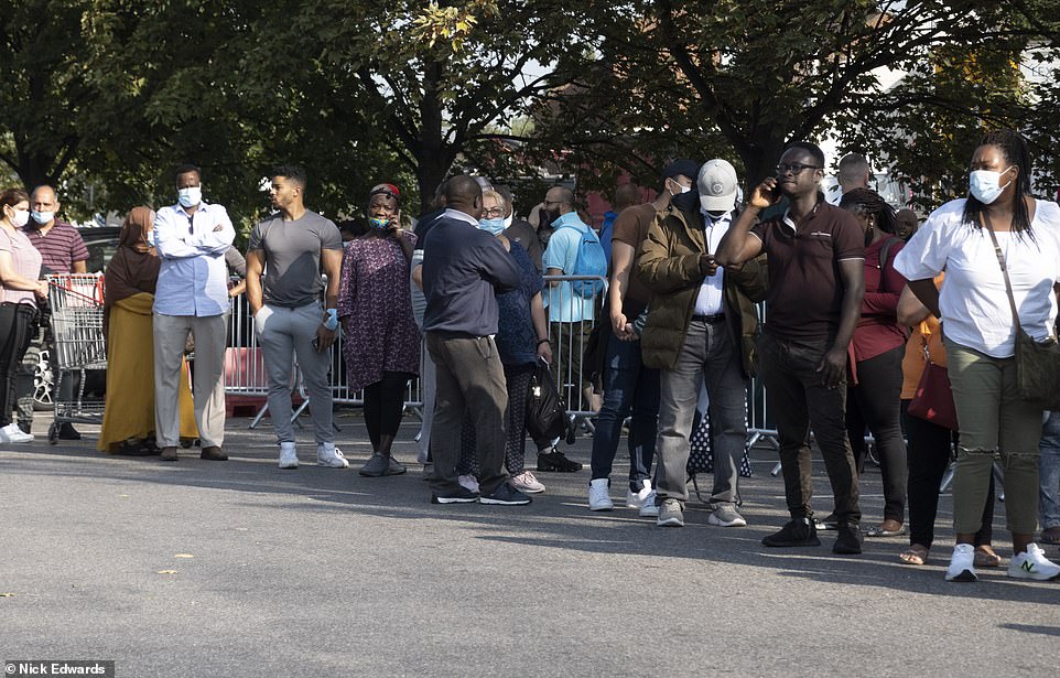 This is the sight at the Chingford branch of Costco, where many people turned up to do their shopping this morning