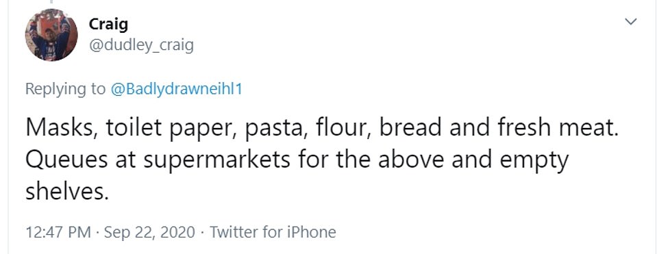 Listing the most sought after essential items, this social media user reported empty shelves and long queues at shops